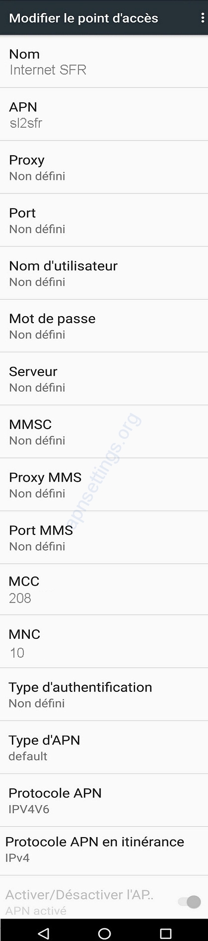 Paramètre Internet SFR 4G sur Android