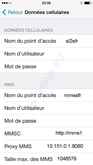 Paramètre Internet SFR pour iPhone