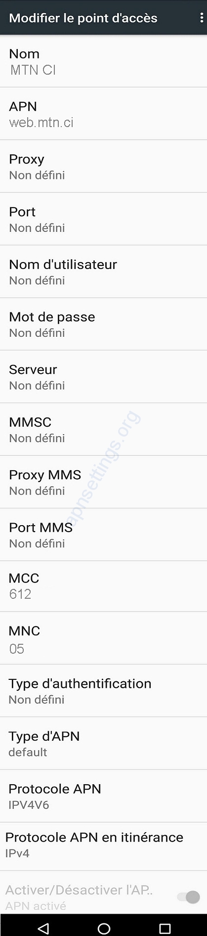 Paramètres APN MTN CI Pour Android