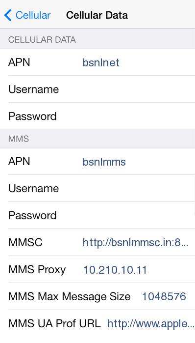 BSNL 3G Internet and MMS APN Settings for iPhone 4S 6 6S 5S 3GS