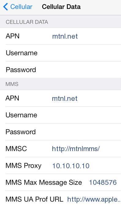 MTNL APN Settings for iPhone iPad