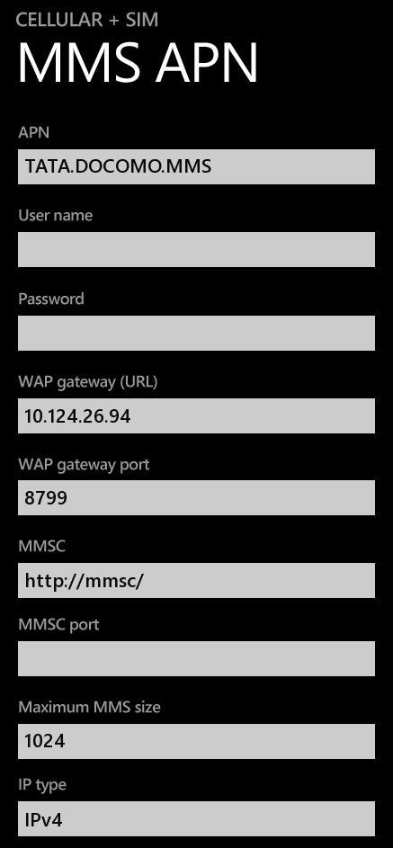 Tata Docomo APN Settings for Nokia Lumia 520 510 610 620 710 720 800: