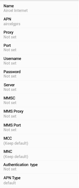 Aircel Internet APN Settings for Android Smart Phones