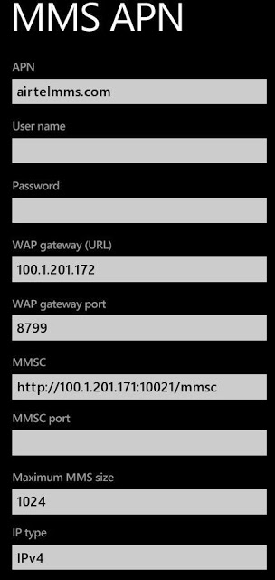 Airtel India mms Settings for Microsoft Lumia Windows Mobiles