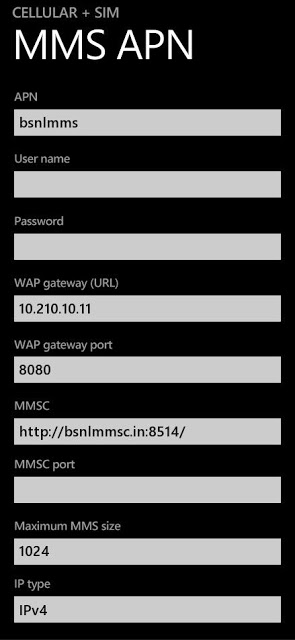 BSNL GPRS Settings for Nokia Lumia 520 720 710 800 920: