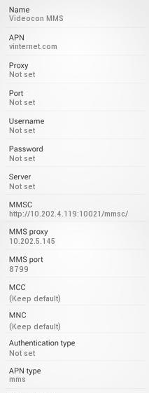Videocon MMS Settings for Android Samsung 