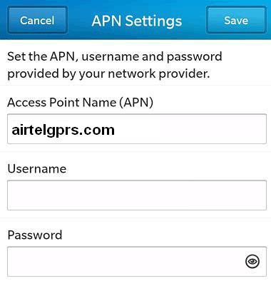 Airtel APN Settings for Blackberry 10
