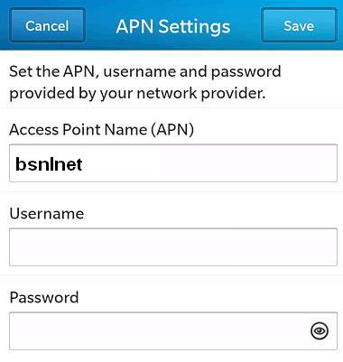 BSNL APN Settings for Blackberry 8520 Z10
