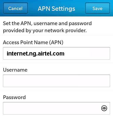Airtel Nigeria Internet and MMS APN Settings for Blackberry 10 Curve Bold