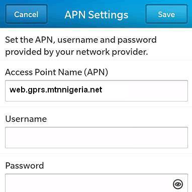 MTN Nigeria APN Settings for Blackberry 10