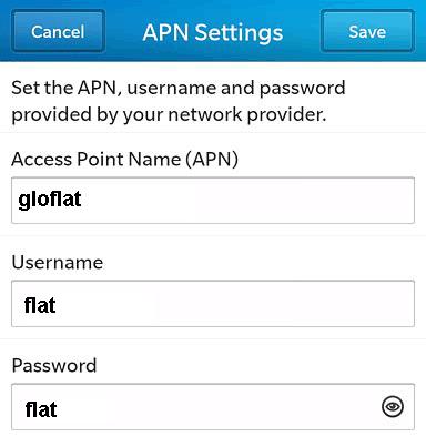 Glo APN Settings for Blackberry 10