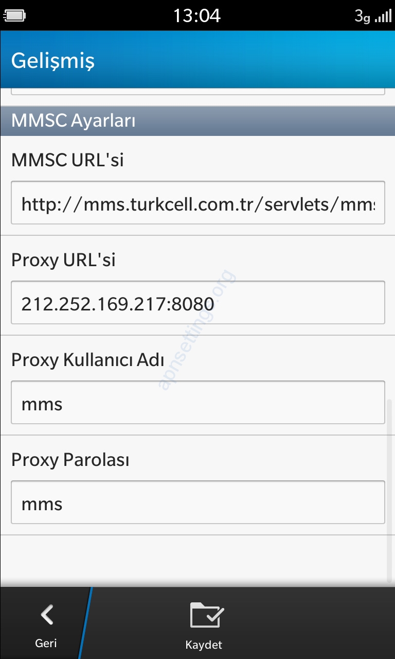 Blackberry MMS ayarları Turkcell