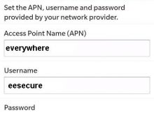 EE APN settings for Blackberry Curve