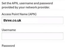 Three UK APN settings for Blackberry Curve