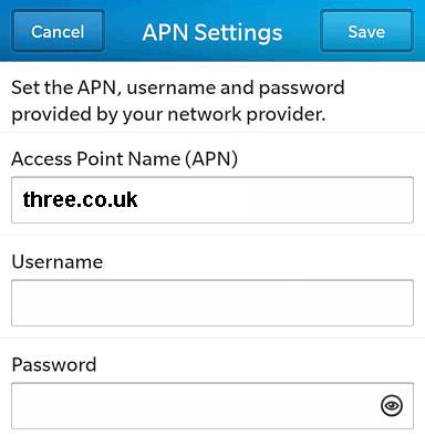 Three UK Blackberry APN Settings