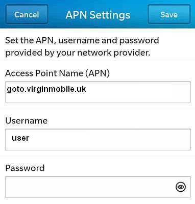 Virgin UK APN Settings for Blackberry