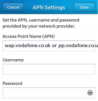 Vodafone UK APN for (Pay Monthly) Blackberry 10Customers