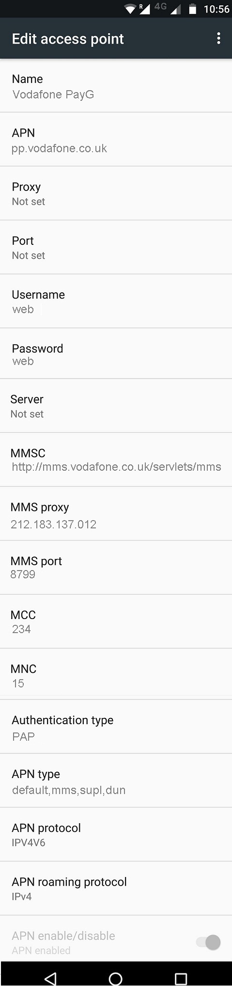 Vodafone UK Pay As You Go APN Settings