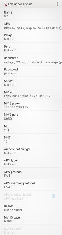 O2 APN Settings for Android HTC Desire Wildfire One Galaxy S3 S4 S5 S6 Nexus Xperia LG Pay As You Go/ Pay Monthly UK