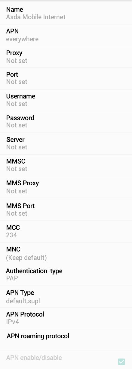 Asda Mobile APN Settings for Android