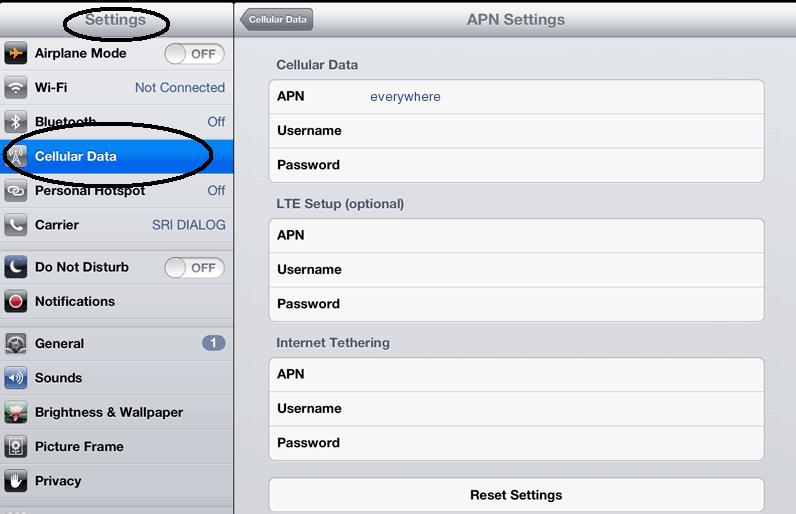 EE APN Settings for iPad Air Mini 4