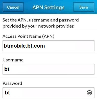 BT Mobile APN Settings for Blackberry