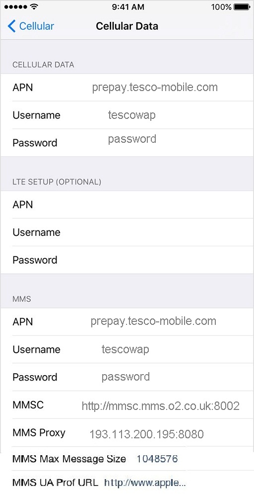 Tesco Mobile APN Settings for iPhone