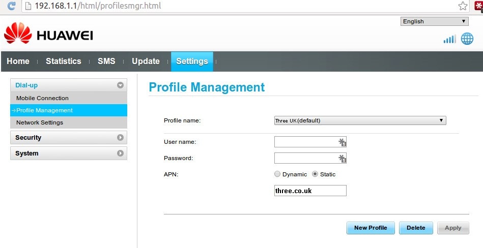 Three UK MiFi APN Settings