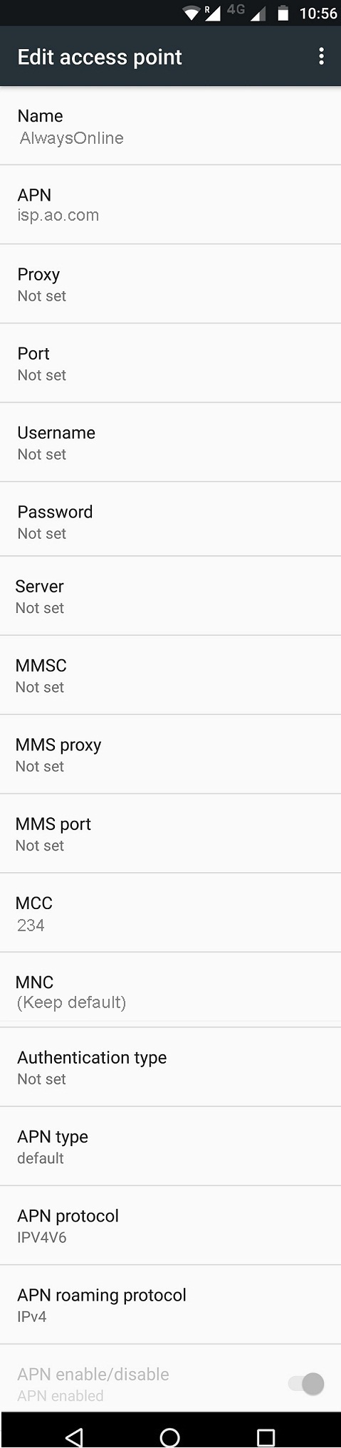 AlwaysOnline Wireless APN Settings