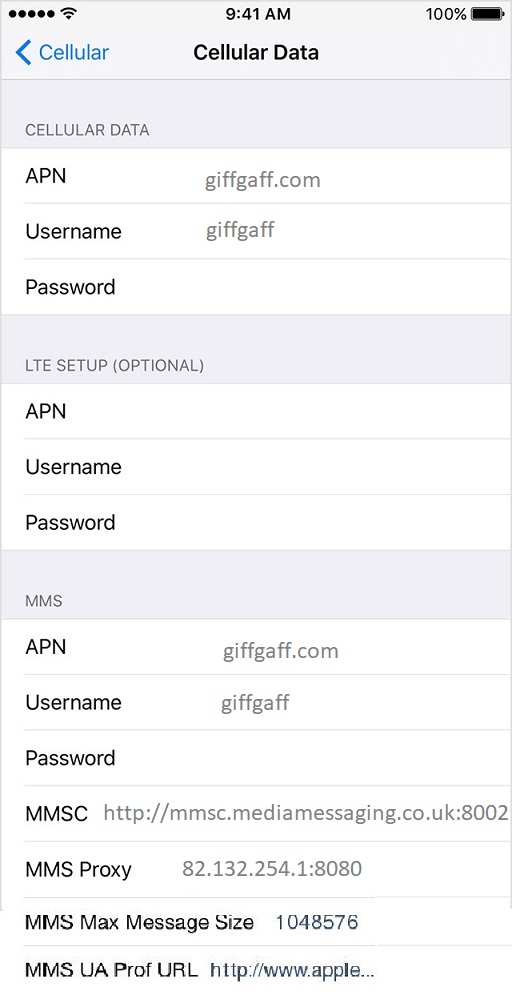 Giffgaff APN Settings for iPhone
