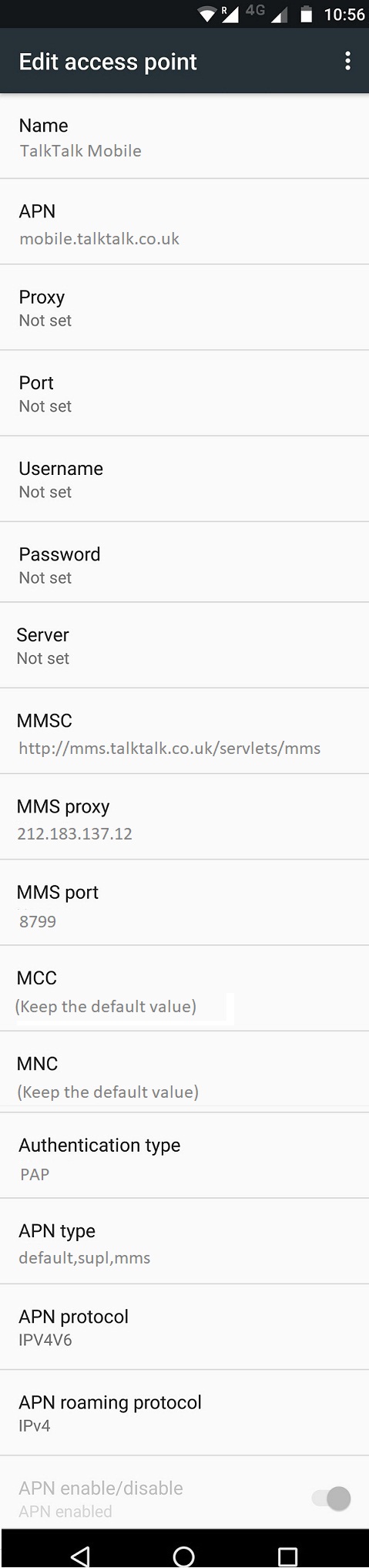 TalkTalk Mobile APN Settings