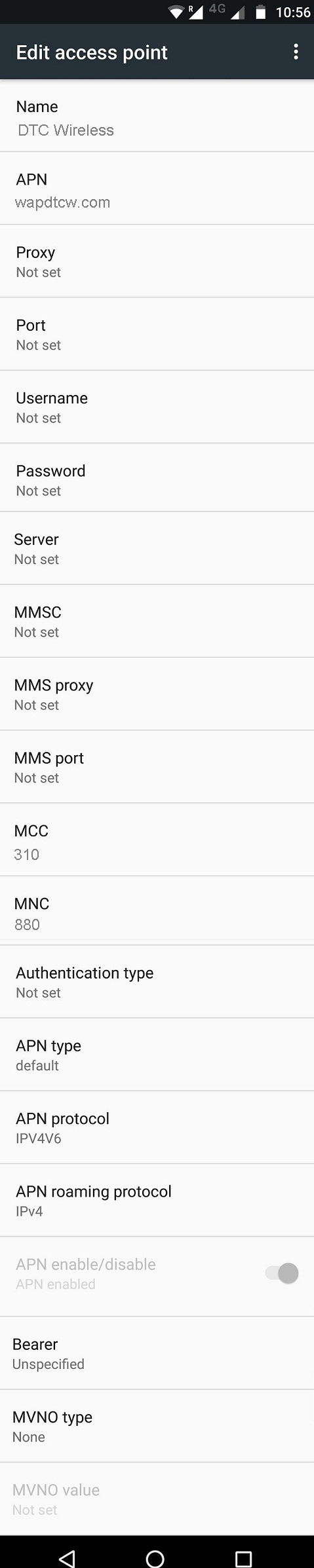 DTC Wireless Internet Settings for Android