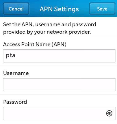 AT&T APN Settings for Blackberry 10 Bold Storm