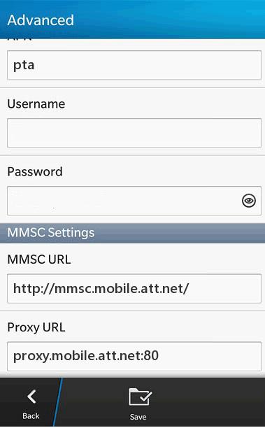 AT&T MMS Settings for Blackberry 10 Bold Storm