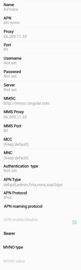 Airvoice APN Settings for Android Nexus 4 5 HTC Galaxy S6