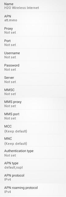 H2O Wireless Internet and MMS Settings Android
