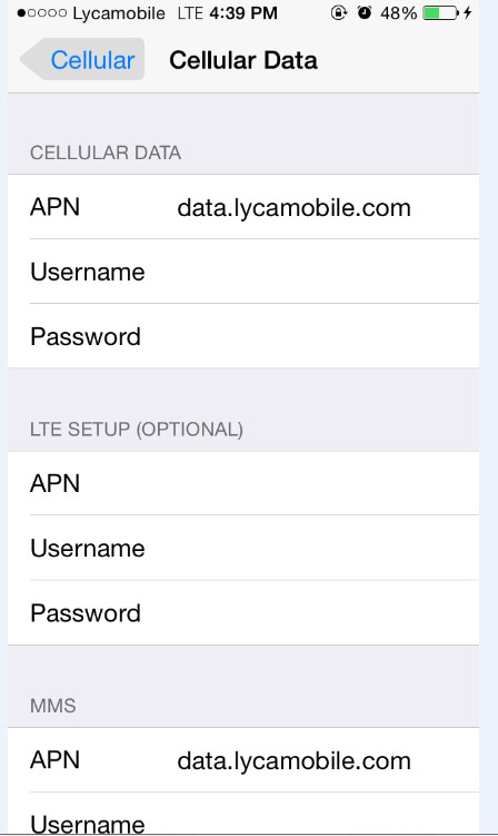 Lycamobile US APN Settings for iPhone 2g,3g,3gs,4S,5,6 iPad