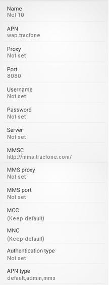 Net10 APN Settings for Android /Galaxy/ HTC :