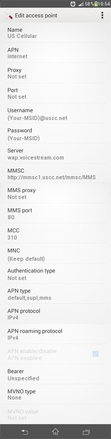 US Cellular Internet Settings for Android