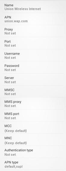 Union Wireless 3G APN Settings for Android