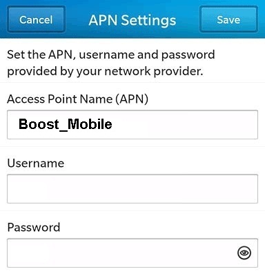 Boost Mobile US Blackberry APN Settings