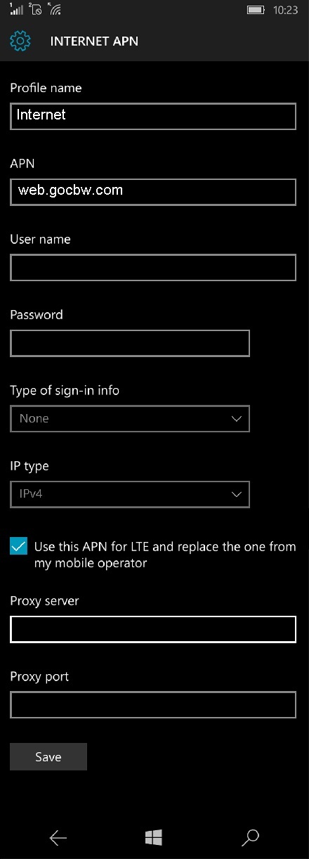 Cincinnati Bell APN Settings for Windows Phone