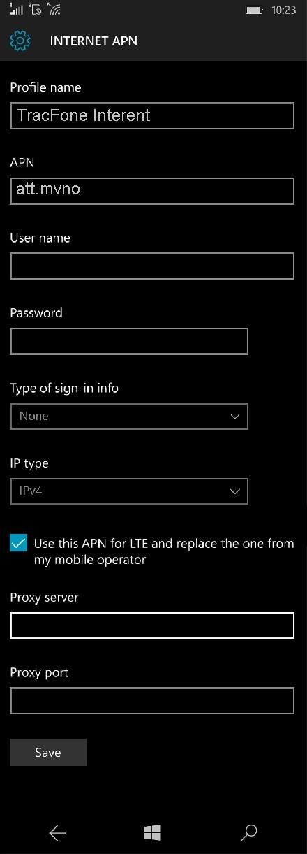 TracFone APN Settings for Windows Phone