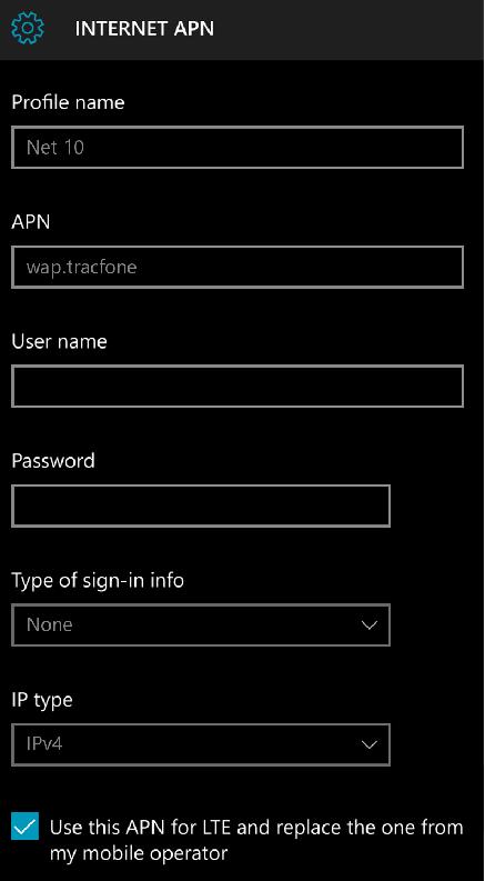 Net10 APN Settings For Windows Phone
