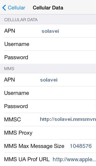Solavei APN Settings for iPhone iPad