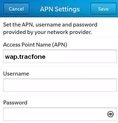 TelCel America APN Settings for blackberry