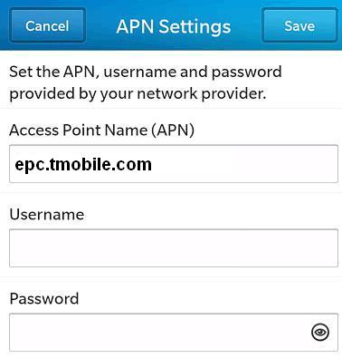 TMobile APN Settings for Blackberry 10