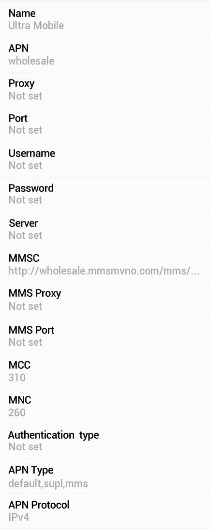 Ultra Mobile APN Settings for Android