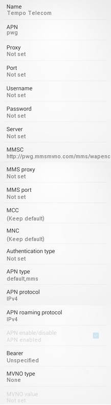 Tempo APN Settings for Android