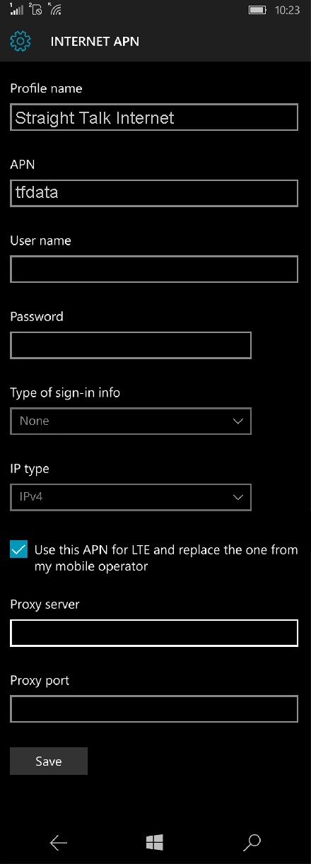 Straight Talk APN Settings for Windows Phone